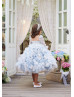 Long Sleeves Blue Sparkling Lace Tulle Ruffled Flower Girl Dress Long Sleeves Blue Sparkling Lace Tulle Ruffled Flower Girl Dress